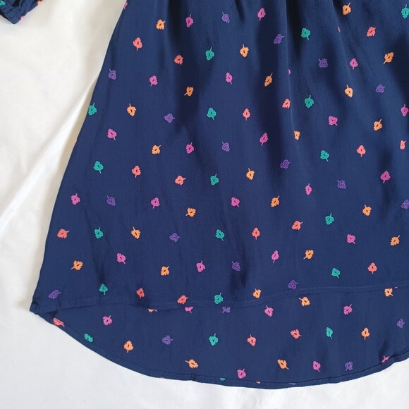 AEO American Eagle Dress Navy Blue Fit and Flare Shirt Mini Leaf Print Size S - Picture 4 of 12